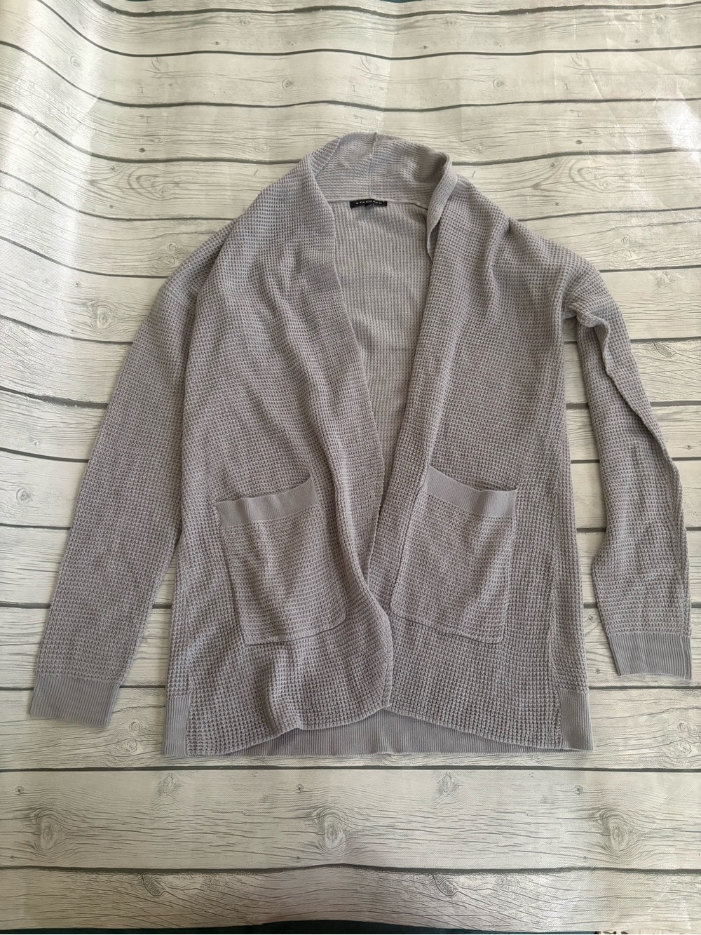 Staccato Light Gray Open-Front Waffle Knit Cardigan
